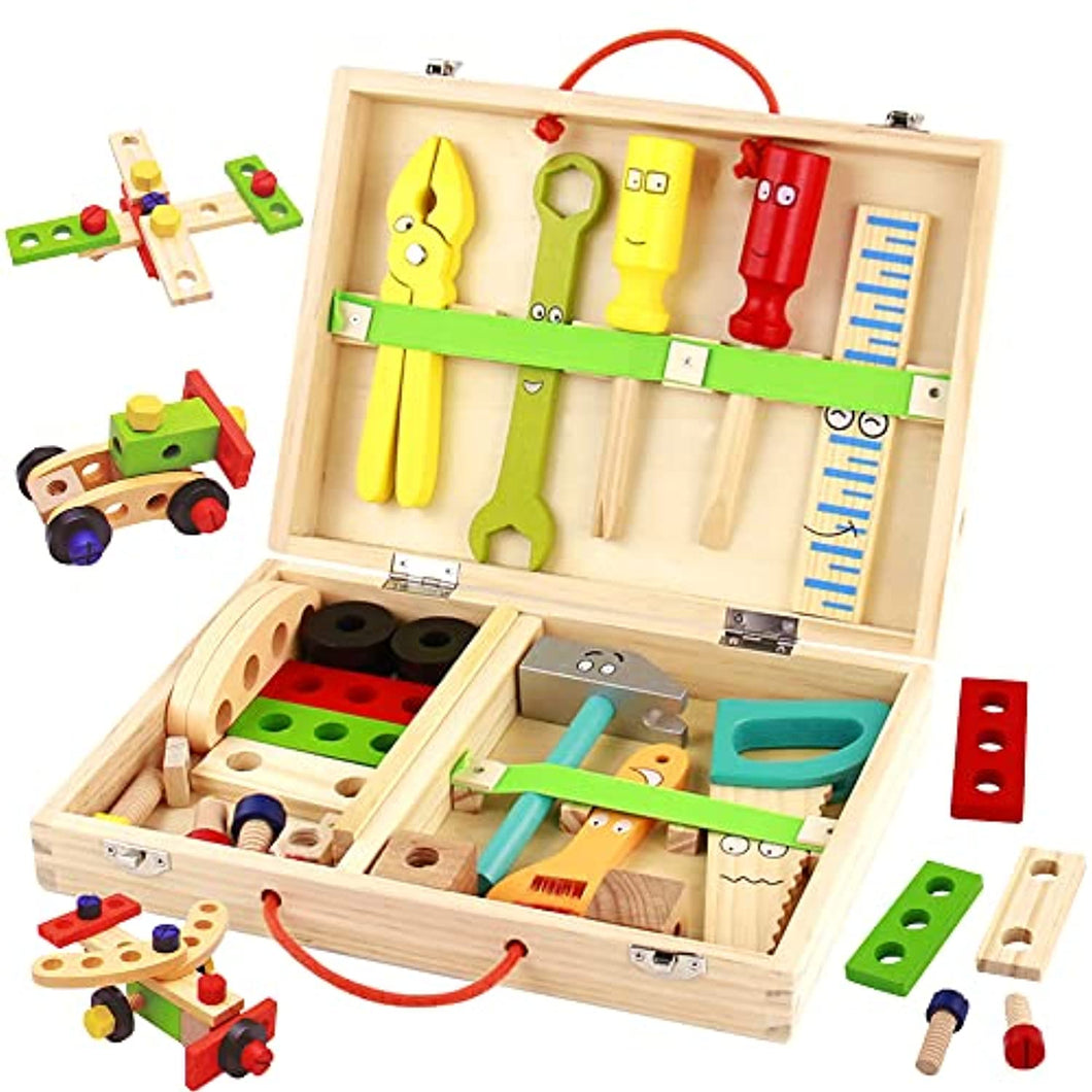 Cassetta degli attrezzi per bambini in legno con accessori da 3 anni di età
