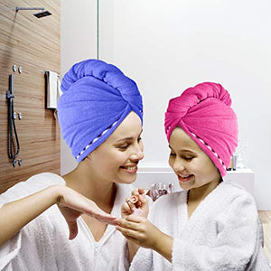 100% Asciugamano Capelli Turbante Cotone Asciugatura Rapida Per Capelli  Umidi Asciugamani Capelli Lunghi Con Bottone : : Altro