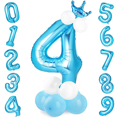 GeeRic Foil Palloncini Numeri 4 Blu, 40'' Gigante Numero Palloncino 4, –