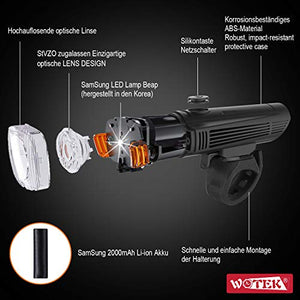 WOTEK Luci per Bicicletta Set Bici Ricaricabili e Impermeabili USB...