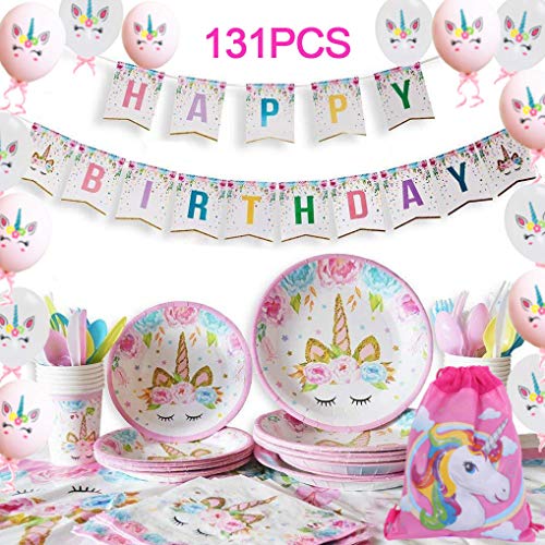 Yidaxing 131 Pezzi Decorazioni Compleanni Unicorno, Unicorno Party Kit  Tovaglia Copertina Buon Compleanno Banner Borsa Unicorno Palloncini per  Bambini Ragazze di Compleanno Natale(16 Ospit) : : Casa e cucina