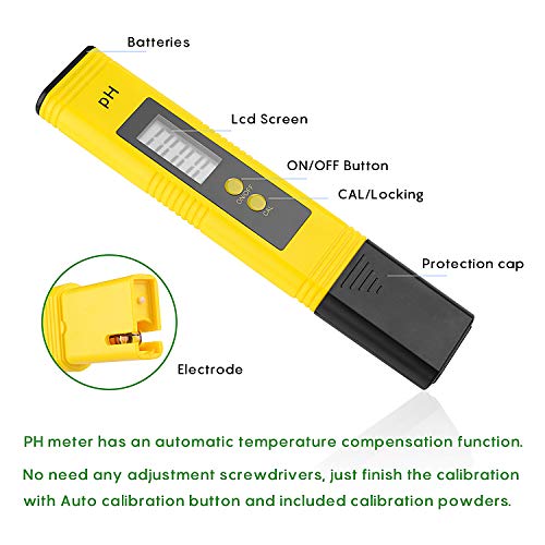 PH Tester Misuratore Digitale, Misuratore PH Digitale Gamma 0.00-14.00  Penna PH, Portatile PH test, Penna PH Piaccametro Tascabile per acquari