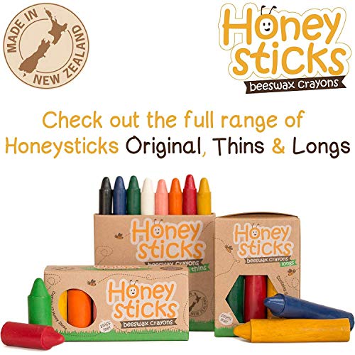 Honeysticks - Pastelli in cera d'api pura al 100% (confezione da 6 pezzi,  jumbo). Naturale, atossico e sicuro per tutti i bambini, da 1 anno in su.