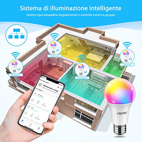 Aerb lampadina smart wifi E27,Lampadina Wi-Fi Intelligente LED 9W 1000 –