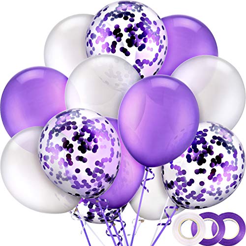 50 Pezzi 12 Pollici Palloncini in Lattice di Bianco, Viola –