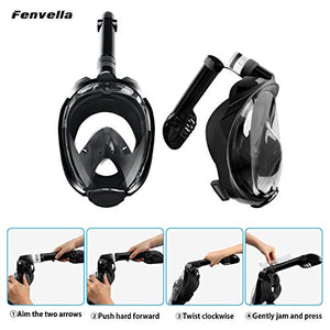 Fenvella Maschera Subacquea, Snorkeling Integrale 180° L/XL, Nero