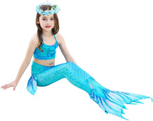 Carica l&#39;immagine nel visualizzatore di Gallery, PaisDola Ragazze Coda da Sirena per Nuotare Bambina Costume da Bagno Incluso 3Pcs Bikini e Fiore Garland Archetto