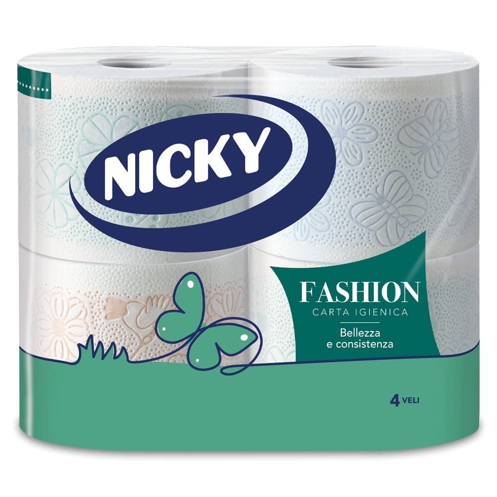 Nicky Fashion - 4 Rotoli di Carta Igienica, 165 Soffici Fogli a 4 Veli –