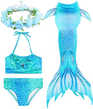 Carica l&#39;immagine nel visualizzatore di Gallery, PaisDola Ragazze Coda da Sirena per Nuotare Bambina Costume da Bagno Incluso 3Pcs Bikini e Fiore Garland Archetto