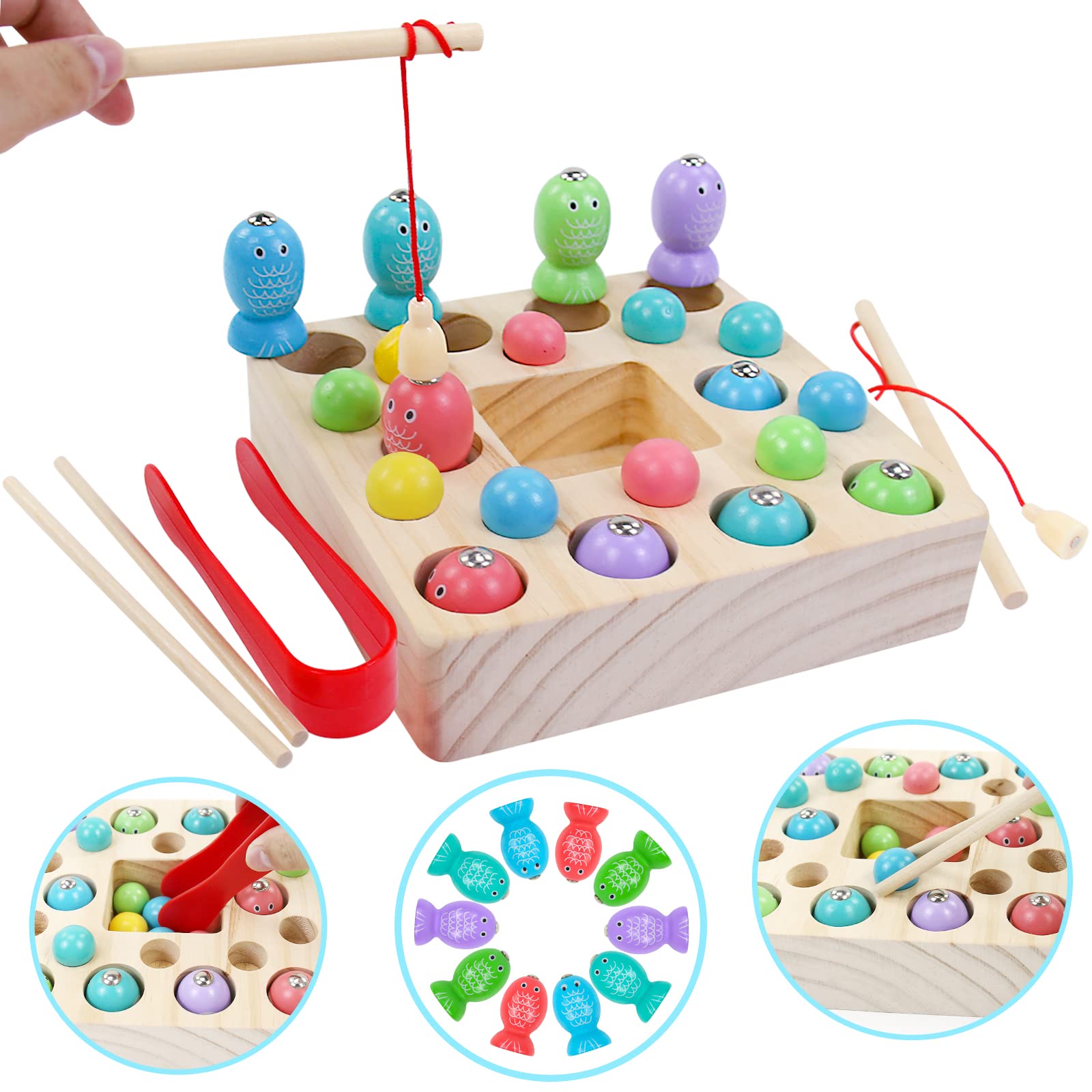 Symiu Giochi Montessori Magneti Pesca Giocattoli Puzzle Giochi in Legn –