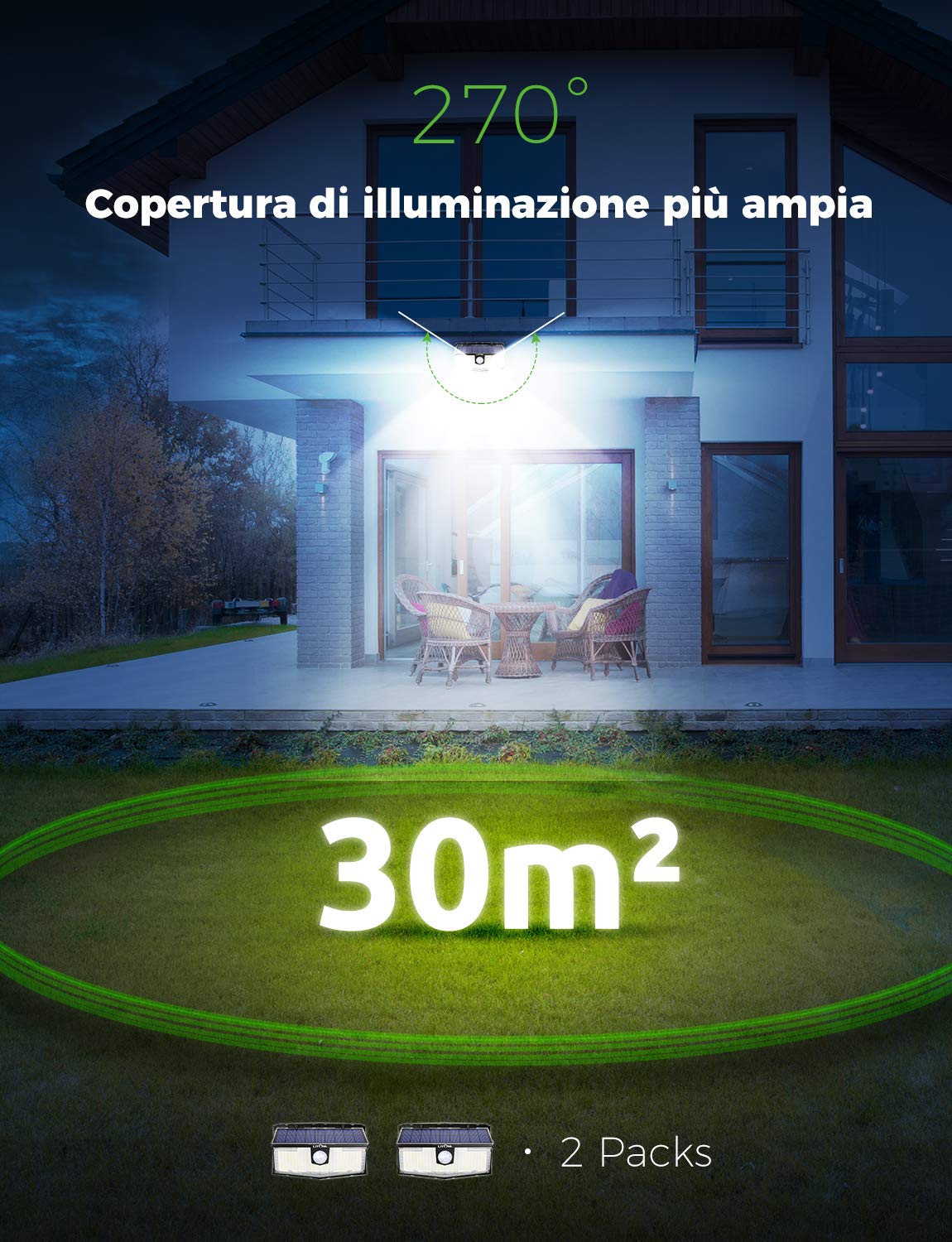 Faretti solari da esterno IP67 con sensore di movimento Lampada solare a  LED