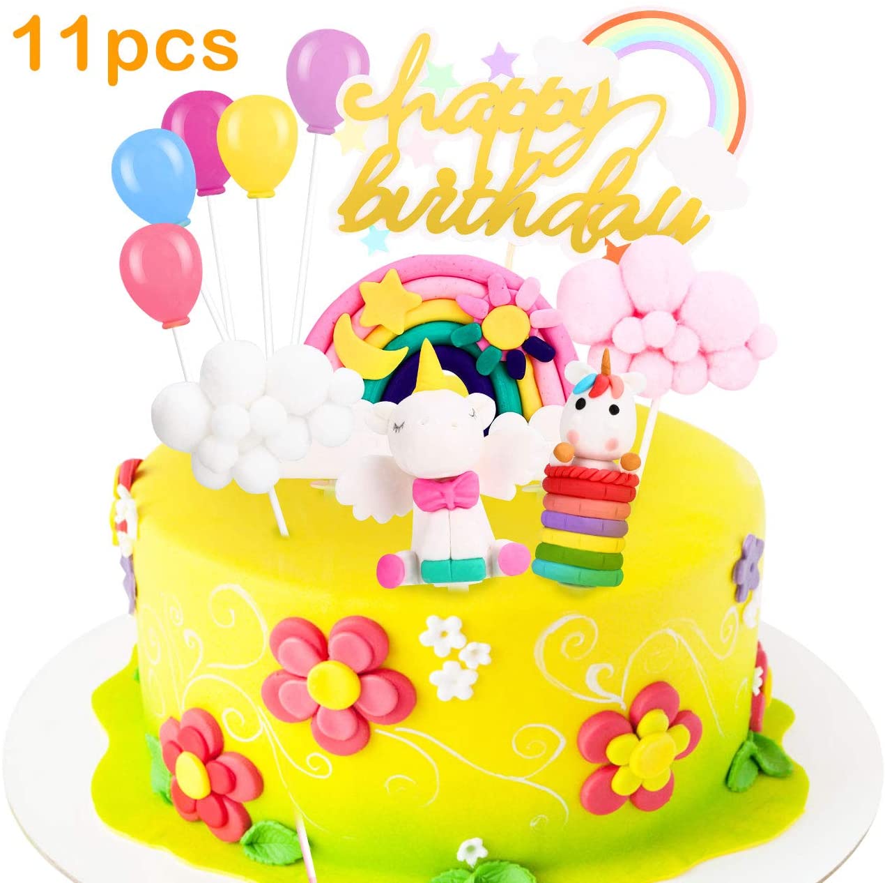 EACHPT Unicorno Cake Topper Kit, Torta Unicorno Decorazione Torta Unicorno  Nuvola Arcobaleno Palloncino Decorazioni per Torte di Compleanno Topper per