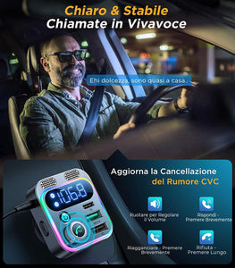 JOYROOM Trasmettitore Bluetooth per Auto con Doppio Microfono, Bass & –