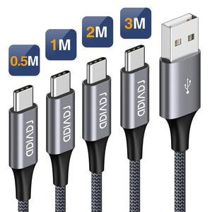 Cavo USB C, RAVIAD [4Pezzi, 0.5m 1m 2m 3m] Nylon 3m, Grigio - Ilgrandebazar