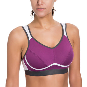 SYROKAN Donna Reggiseno Sportivo Massimo Supporto Senza Ferretto 5D, Viola