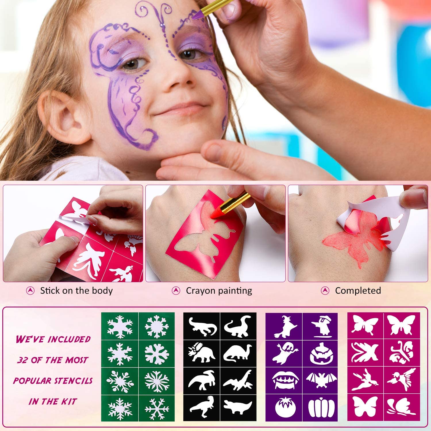 stencils trucco per le truccabimbi - stencil adesivi professionali per il  face painting
