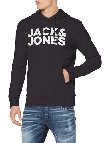 JACK & JONES Jjecorp Logo Sweat Hood Noos Cappuccio, Nero (Black Detail:Reg... - Ilgrandebazar