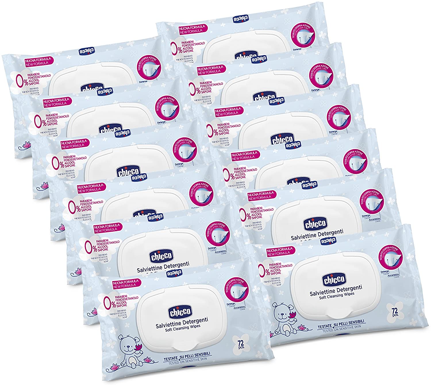 Chicco Salviette Neonato Detergenti Multiuso, 12 Confezioni con Placch –