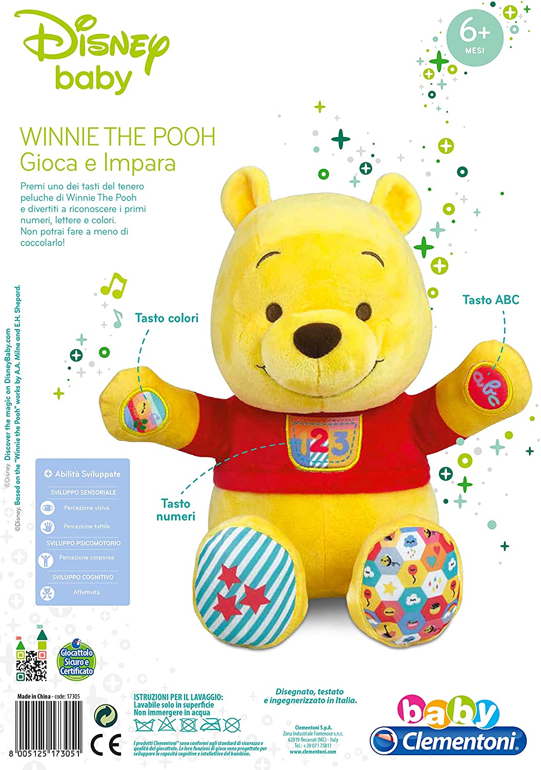 Clementoni- Winnie The Pooh Gioca e Impara Peluche Parlante, Multicolo –