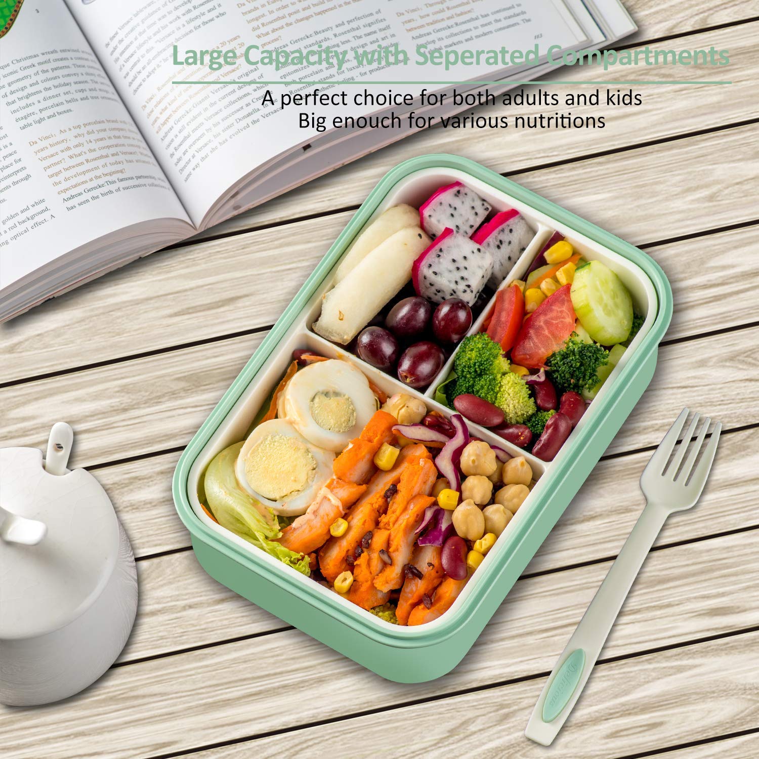 Sinwind Lunch Box, Porta Pranzo, Bento Box con 3 Scomparti e Verde