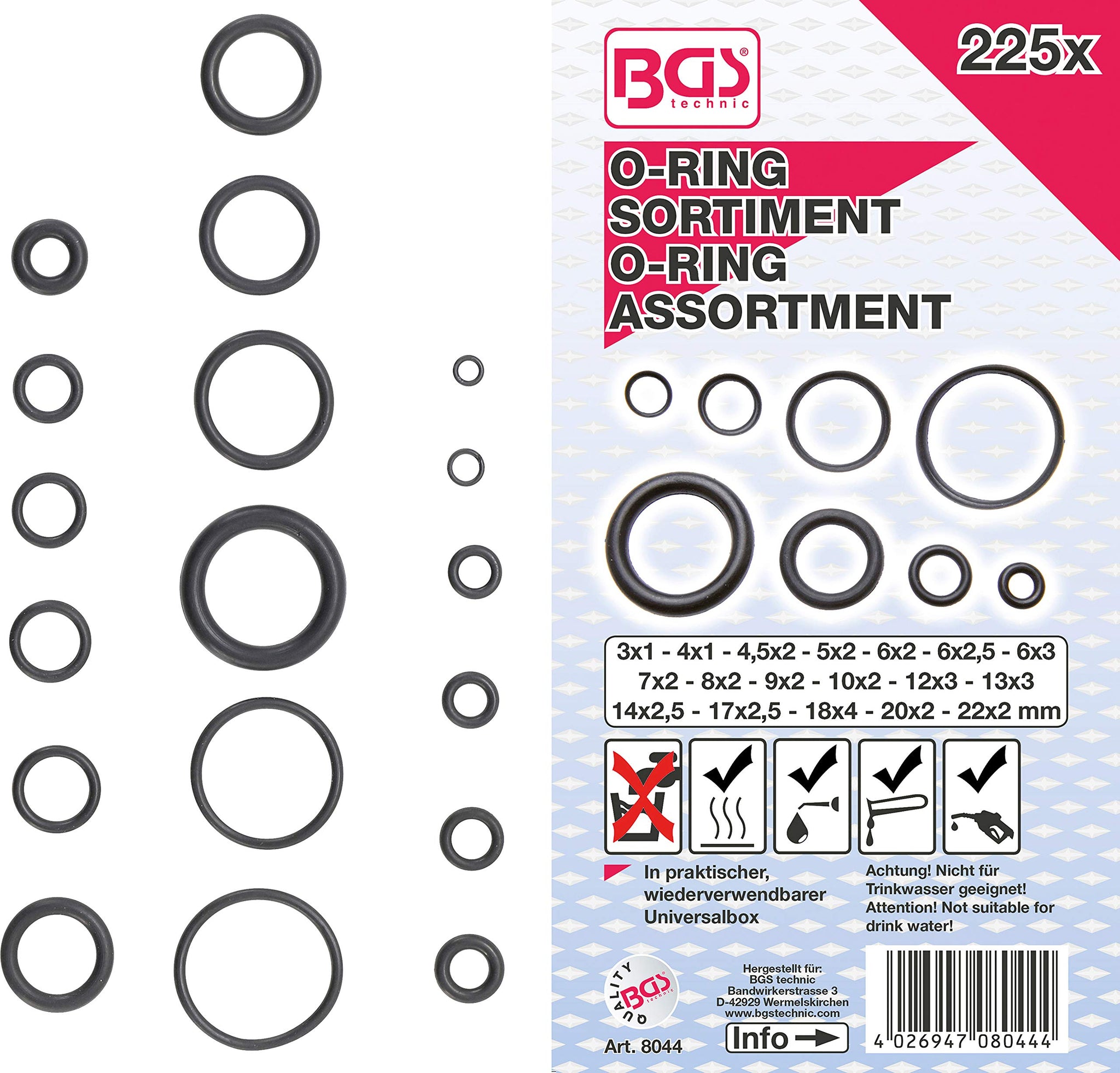 Bgs 8044 - Technic Pro+ - Set Di Guarnizioni O-Ring Da 225 Pezzi, Ø 3- –