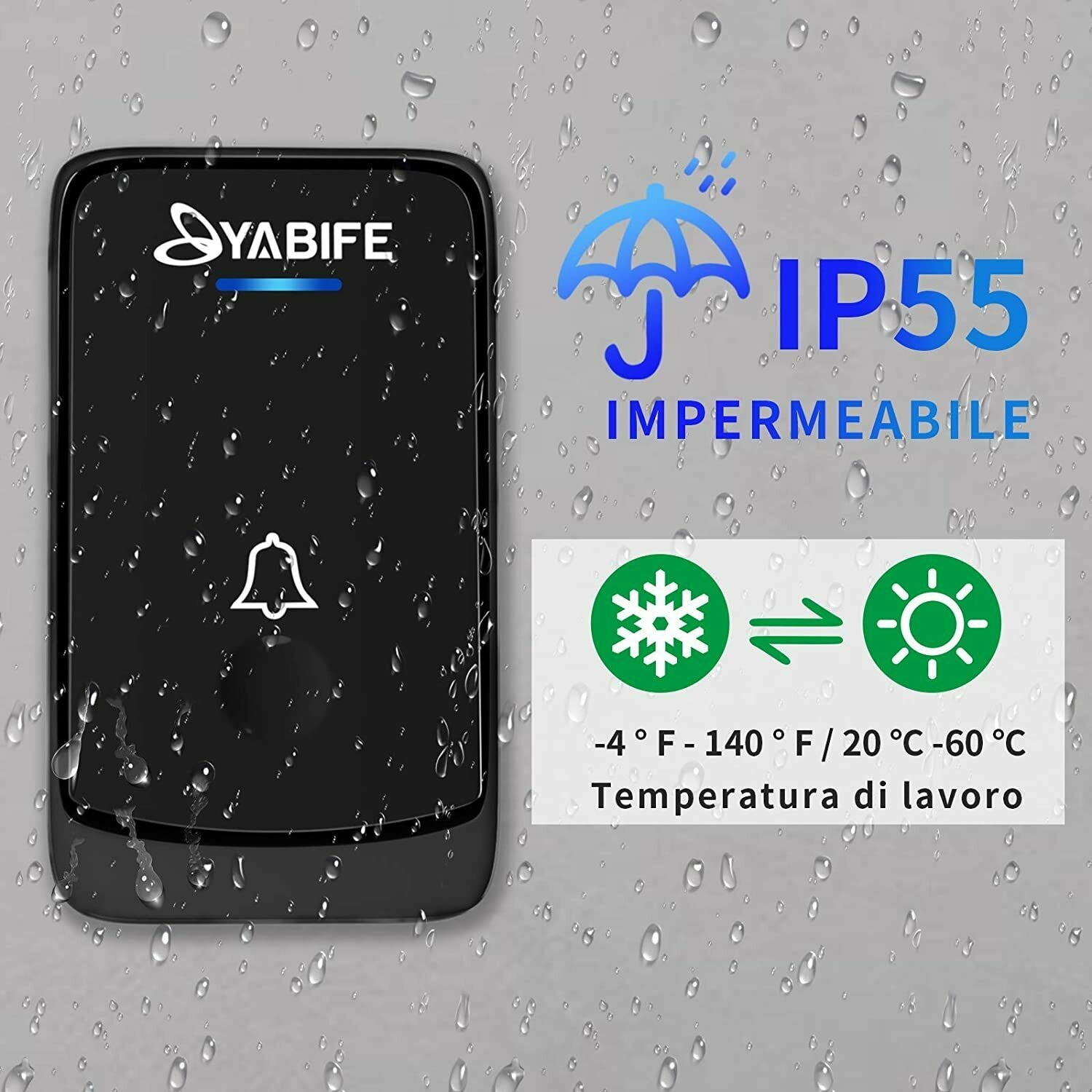 Campanello Senza Fili, Wireless Senza Fili 300m Impermeabile IP55